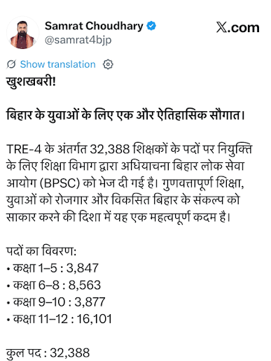 BPSC TRE 4 भर्ती 2026